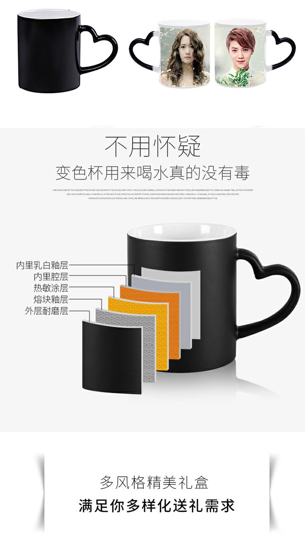 Nước nóng sẽ thay đổi màu sắc của cặp đôi gốm sứ có thể in ảnh tự làm sáng tạo với nắp muỗng đánh dấu cốc - Tách bình đựng nước inox