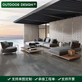 Уличный диван из тикового дерева, комбинированная вилла, модель отеля, теплица, открытая терраса, открытый двор, водонепроницаемая мебель из ротанга