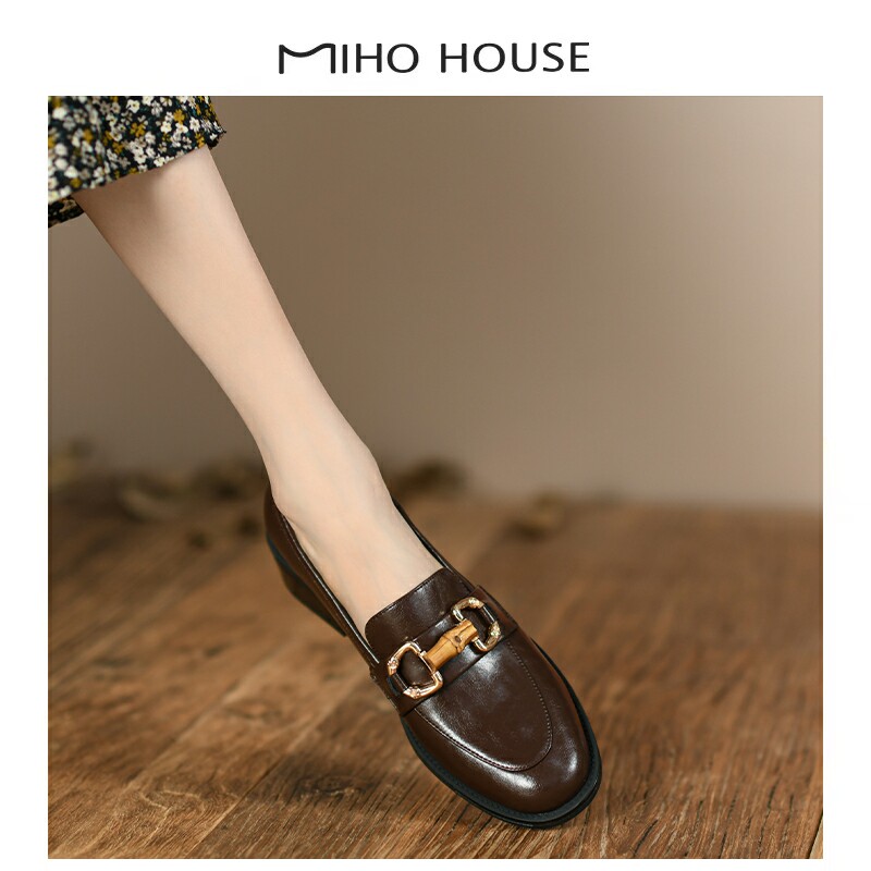 ULOVAZN Japan 2022 autumn and winter new bamboo buckle leather loafers comfortable round toe high-quality trendy shoes