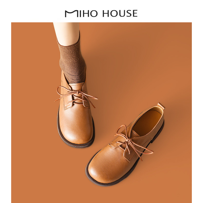 Ulovazn Japan ~ spring 2023 new Cachan women's shoes British wind tie with round head coarse heels