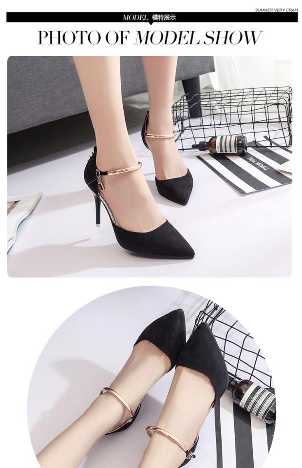 2018 xuân nông miệng đen nhọn giày cao gót stiletto gợi cảm giày đơn từ khóa dây đeo dép nữ giày cưới thủy triều sandal cao gót