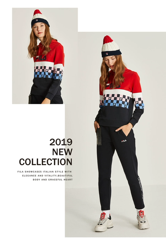 Áo thun nữ chính thức của FILA Fila 2019 mùa đông mới thể thao và giải trí in áo len màu tương phản nữ - Thể thao lông cừu / jumper