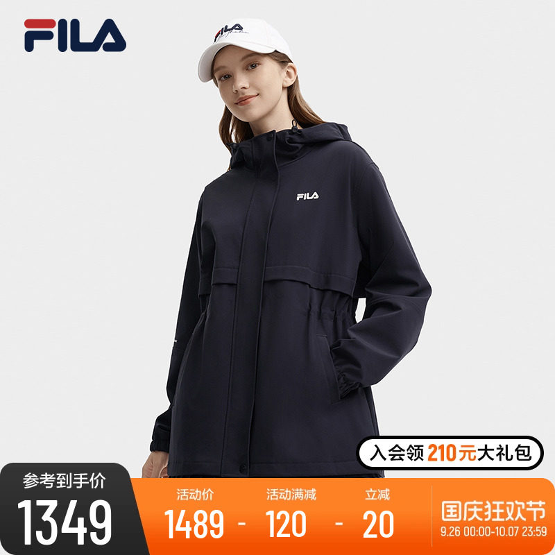 Ветровка FILA, женская куртка, осень 2025, новинка, черная ветровка, женский топ средней длины с завышенной талией Изображение 1