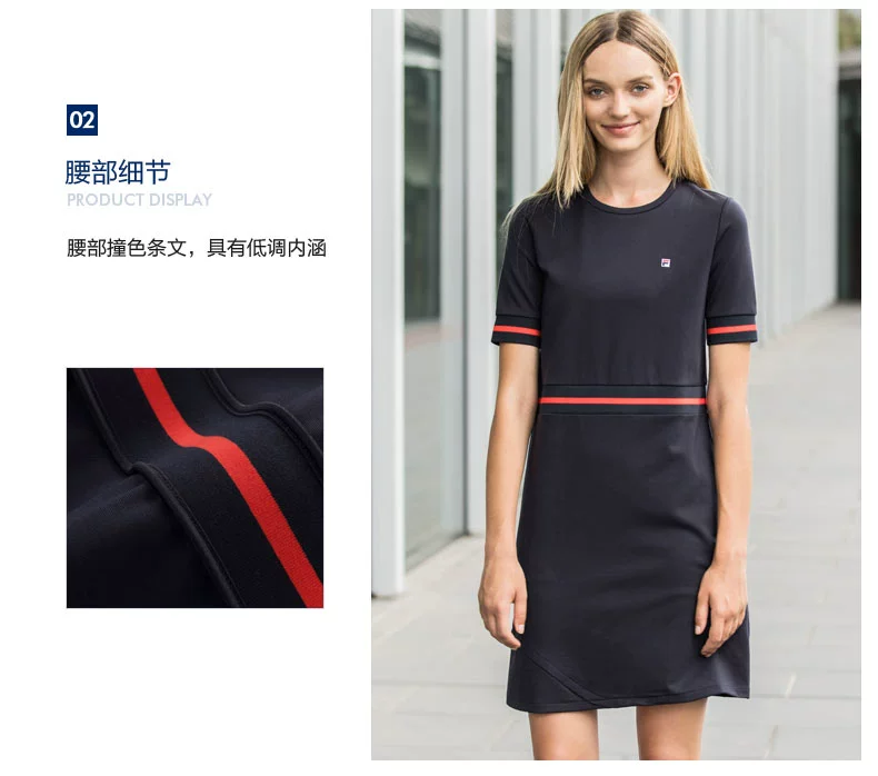 FILA Fila dress 2018 mùa hè mới vòng cổ sọc mỏng ngắn tay thể thao ăn mặc quan ao the thao nu