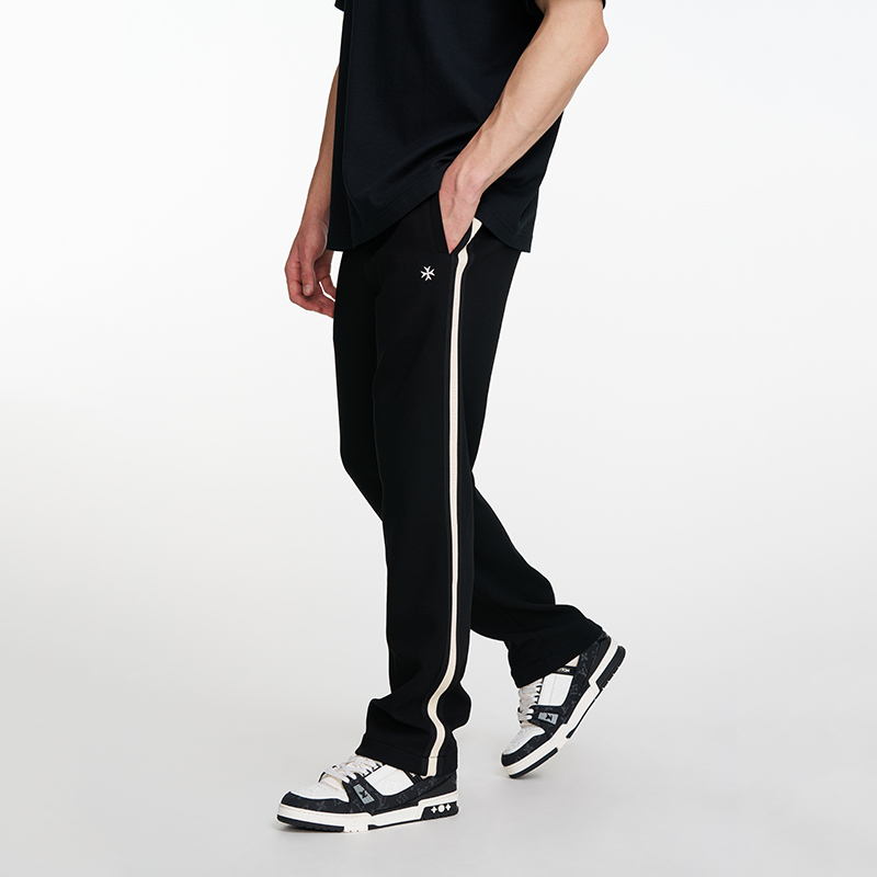 Anti Facial Spring/Summer Embroidered Pants Men's Knitted Sweatpants Striped Straight Casual Pants Black Trousers