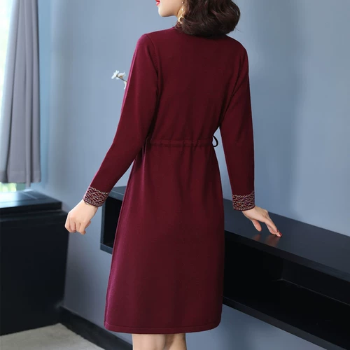 Длинный демисезонный шерстяной свитер для матери, весеннее трикотажное платье, в западном стиле, средней длины, 40 лет