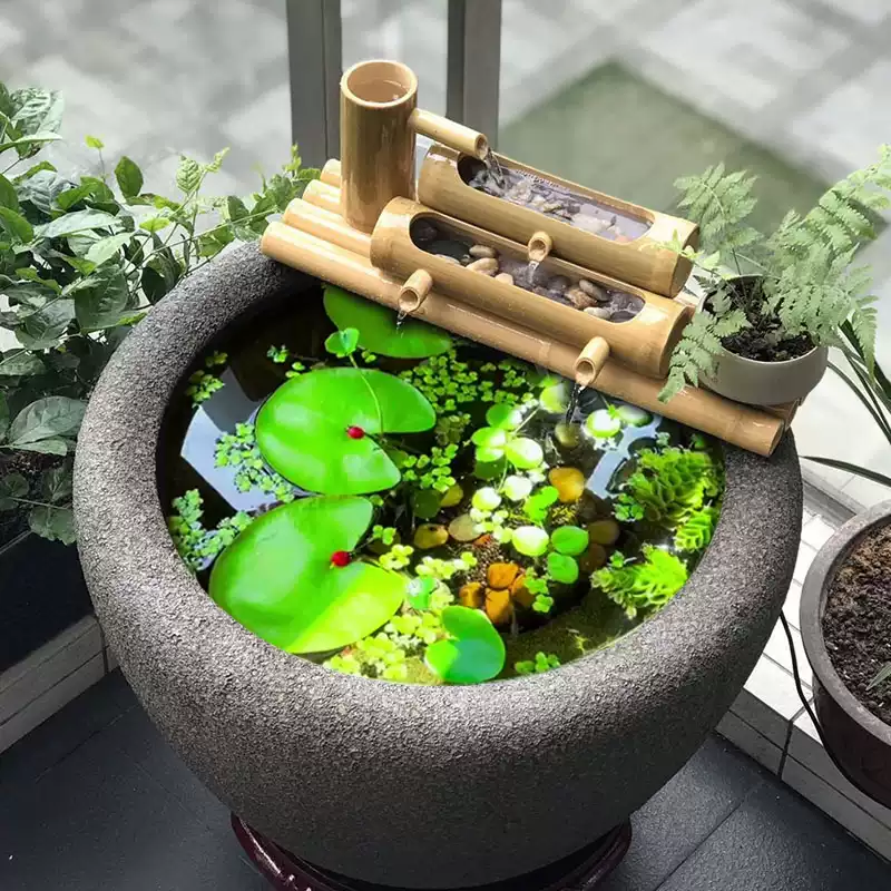 创意陶瓷养鱼缸特大号睡莲缸适用于室内阳台金鱼缸套餐含循环流水设计