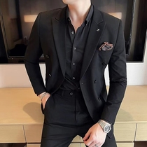 AMALPHIS mens suit suit mens suit suit positive dress double-row button casual business wedding 3 sets
