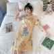 Đồ ngủ phụ nữ mùa hè băng lụa Váy ngủ dễ thương hoạt hình Hàn Quốc tay ngắn cộng với kích thước ngọt ngào có thể mặc bên ngoài quần áo ở nhà mùa hè - Đêm đầm