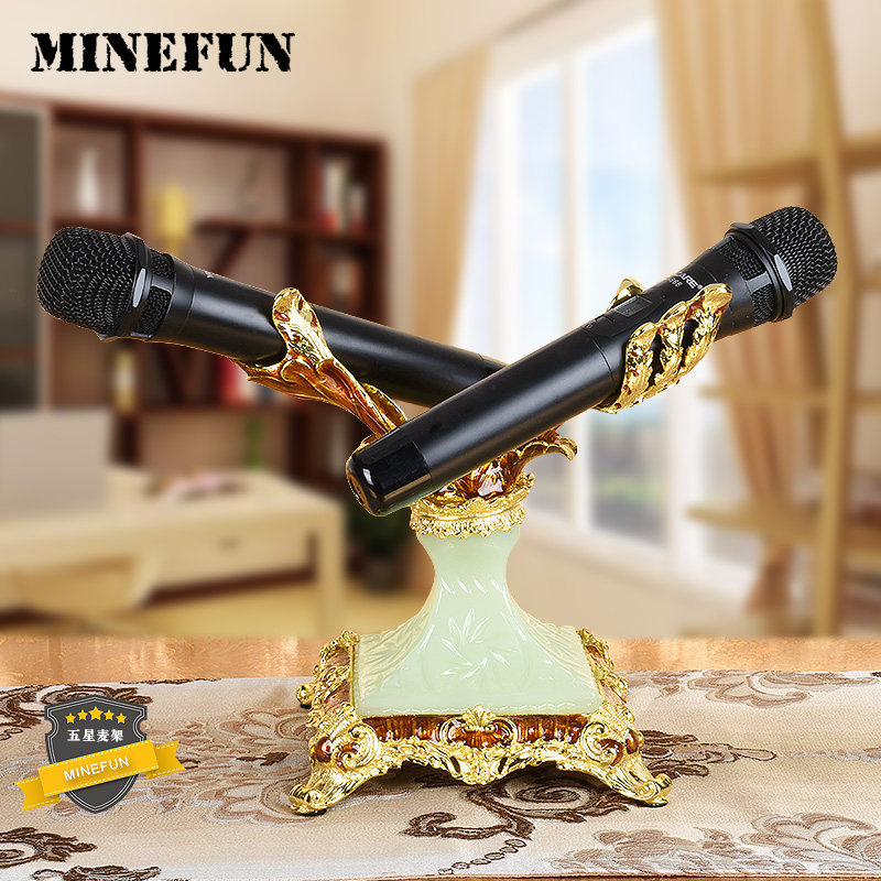 Jade dual microphone rack desktop wheat rack ktv wireless microphone bracket k song base desktop microphone rack clip wheat rack