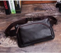 Mens fanny pack leather fanny pack Mens crossbody bag Large mens first layer cowhide carrying bag coin purse mobile phone bag tide