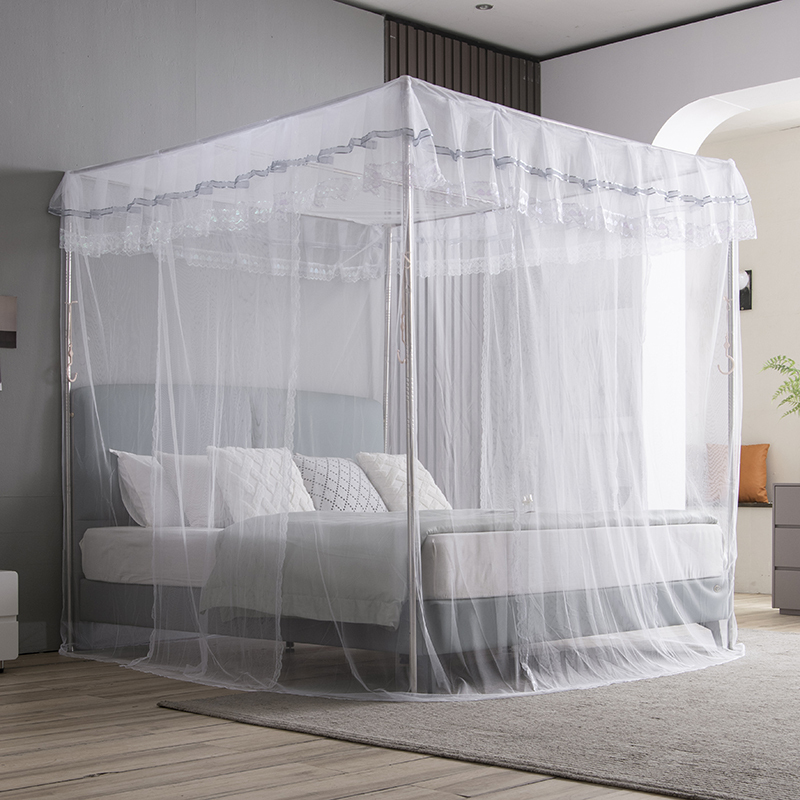 New Stainless Steel Floor-Standing Mosquito Net with Thickened and Reinforced Support Tubes, Household Square-Top Three-Door Encrypted Princess Style 1.8m