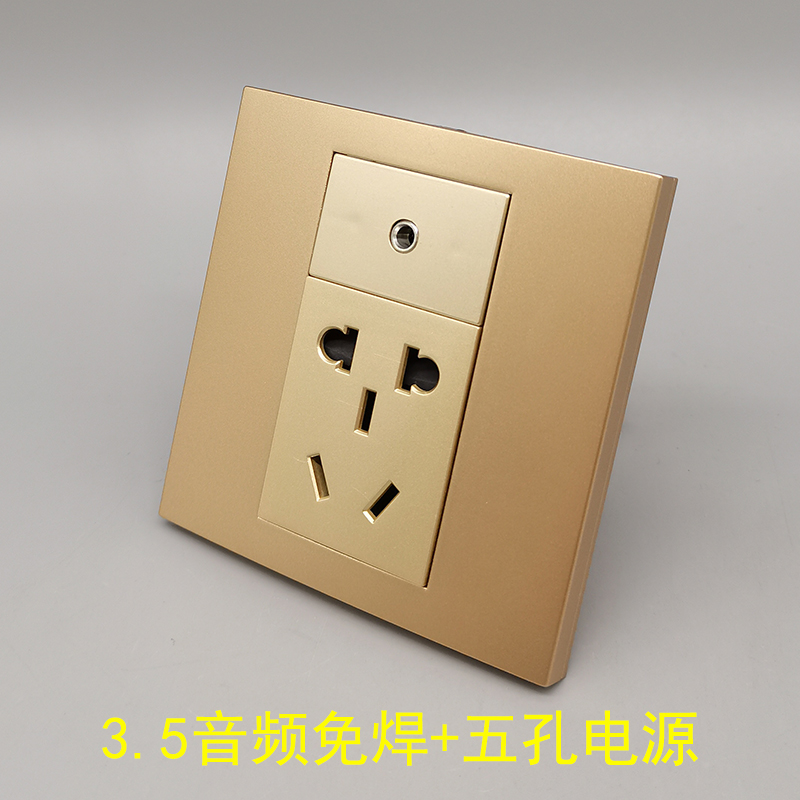 Champagne Gold 86 Type Five Holes Power Supply With 3 5 Headphones Audio Solder Free Wire 5 Holes Plus Single Hole Headphones Screwwire Panel