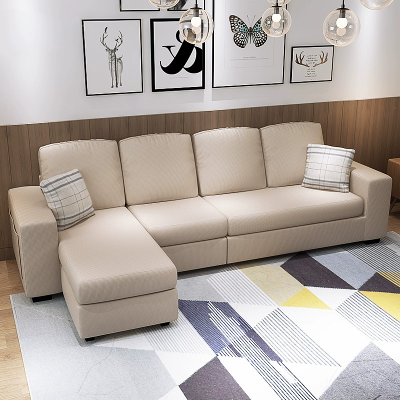 Sofa vải hiện đại tối giản ba người kích thước căn hộ phòng khách nhà đơn giản hình chữ L sáng tạo sofa bốn người - Ghế sô pha