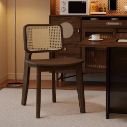 Solid Wood Rattan Chair Minimalist For Home Backrest Chair Desk and Chair Antique Stool Dining Table and Chair Casual Walnut Color