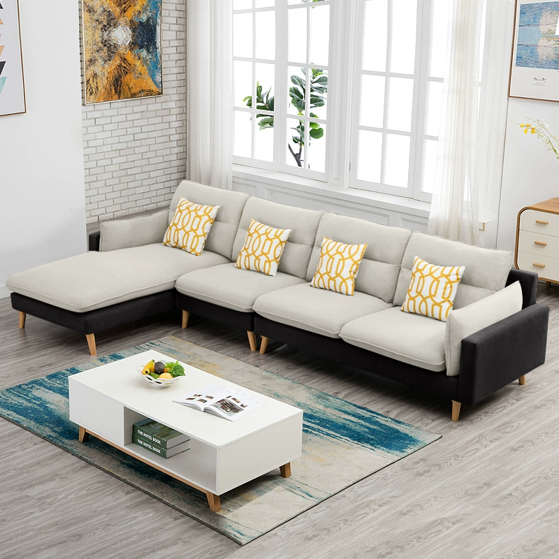 Sofa vải đơn giản kích thước hiện đại căn hộ góc chaise longue phòng khách ba hoặc bốn người đơn giản kết hợp kinh tế sofa - Ghế sô pha