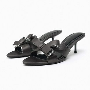 ZA2023 осенью новый TRF обувь женская черные воды бурение галстук-бабочка декоративный на высоких кабгалстук-бабочкаах носок сексуальный холодный шлепанцы