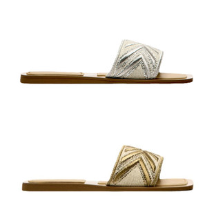 ZA новый летний обувь женская 2023 желтый ретро квартира сандалии вышивка большой двор случайный верхняя одежда песчаный пляж тащить квартира с