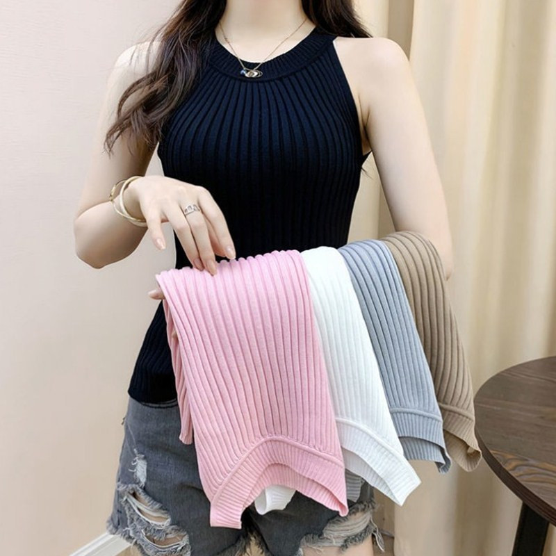 Plus-Size Sleeveless Off-Shoulder Sexy Knit Tank Top for Women, Slim-Fit Stretchy Halter-Style Camisole Base Shirt Plus-Size Sleeveless Off-Shoulder Sexy Knit Tank Top for Women, Slim-Fit Stretchy Halter-Style Camisole Base Shirt