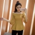 Xuân 2018 phiên bản mới của Hàn Quốc thắt lưng đa năng gấp cổ áo sơ mi cổ áo quây loa dài tay nữ Áo sơ mi