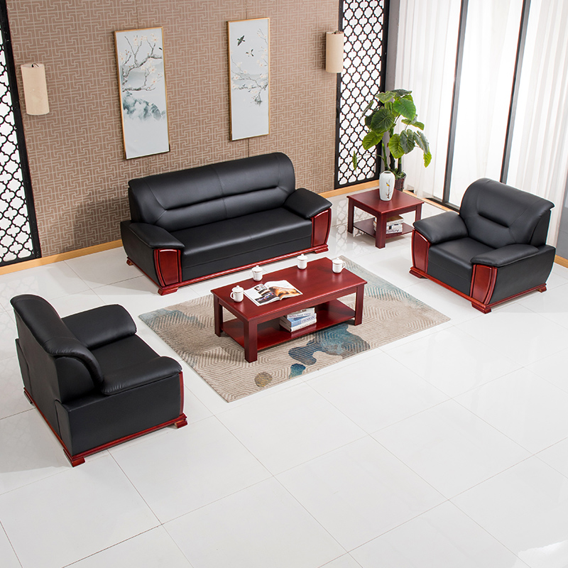 Office sofas tea table Composition VIP reception room Guest Genuine Leather Trio office sofa minimalist Hyundai