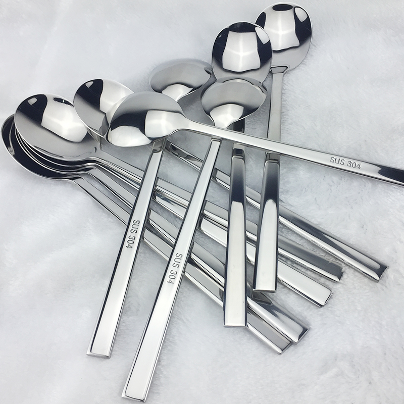 Korean thickened 304 stainless steel spoon long handle spoon creative large spoon spoon rice spoon adult spoon white steel spoon