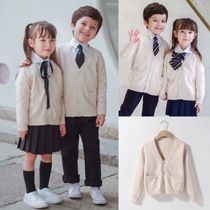 JK uniform cardigan Japanese school uniform cotton apricot color thick cyanosis girl solid color sweater coat DK Cardigan school