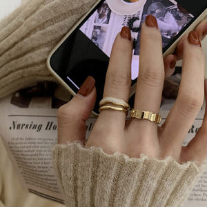 Japanese and korean s925 silver simple double-layer ring women's retro fashion temperament geometric irregular opening ring index finger ring