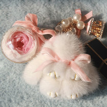 ins imported mini mink hair Rabbit Rabbit bag key chain pendant permanent flower rose Austin Flower Ball