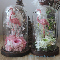 ins flamingo with lamp glass cover diy Christmas eternal flower rose combination home bedroom ornaments