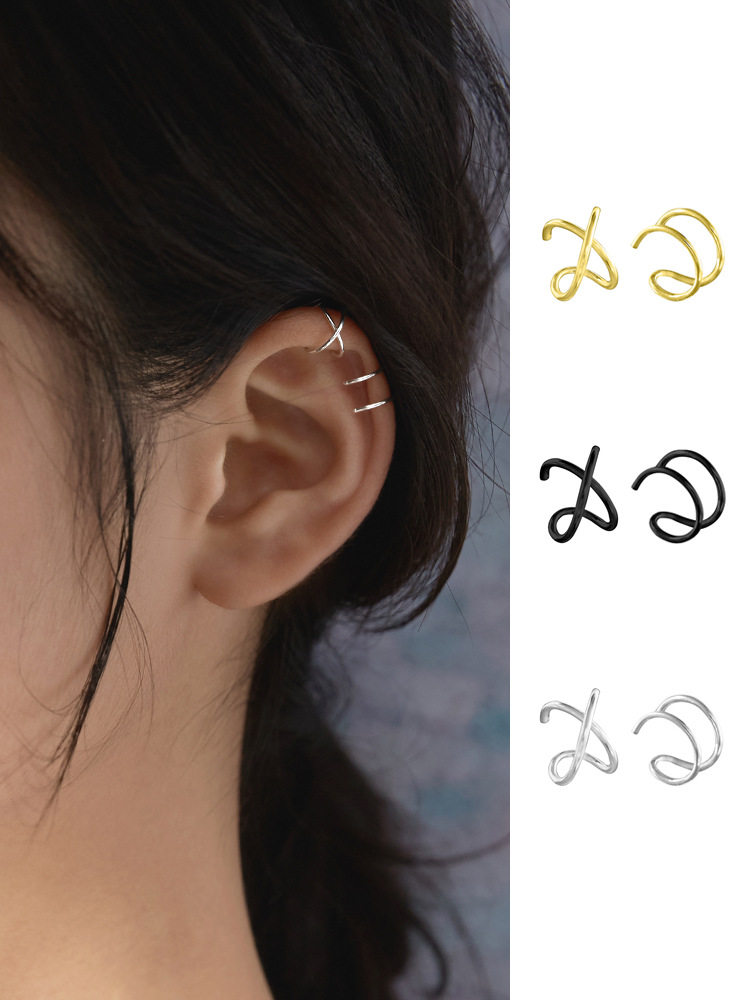 925 Silver Double Line Cross Ear Clamp 2021 Personality Cool Headhole Audio Clamp Ear Hook Men and Women