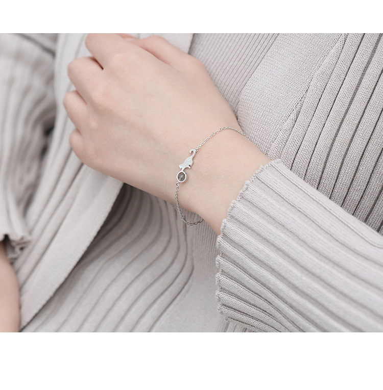 Vòng tay bạc nữ phiên bản Hàn Quốc của cá tính đơn giản sterling bạc quà tặng sinh nhật Sen dễ thương mèo con mặt trăng pha lê vòng gỗ