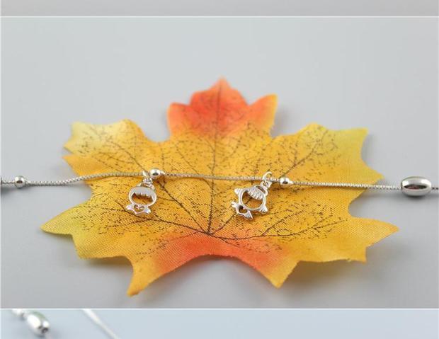 925 sterling bạc boy girl vòng chân Nhật Bản và Hàn Quốc bạc trang trí phẳng chuyển hạt vòng chân quà tặng sinh nhật - Vòng chân lắc chân nữ nhật bản