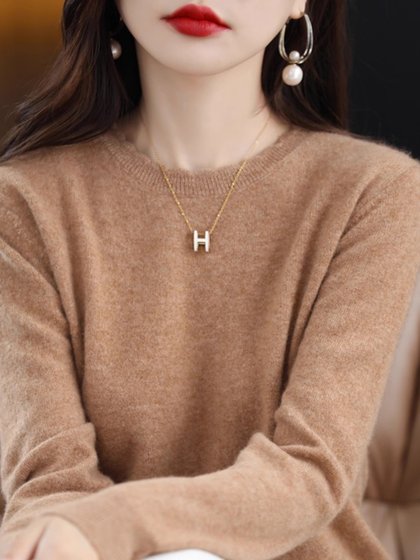 软糯休闲花边圆领打底衫女新款洋气2023年秋冬毛衣长袖针织衫宽松