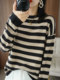 2022秋冬新款羊绒衫条纹黑白长袖针织衫羊毛女宽松洋气上衣毛衣