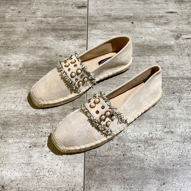 Fisherman's shoes women's flat small fragrant style thick-soled loafers slip on slip-on shoes pearl suede single shoes 2022 new