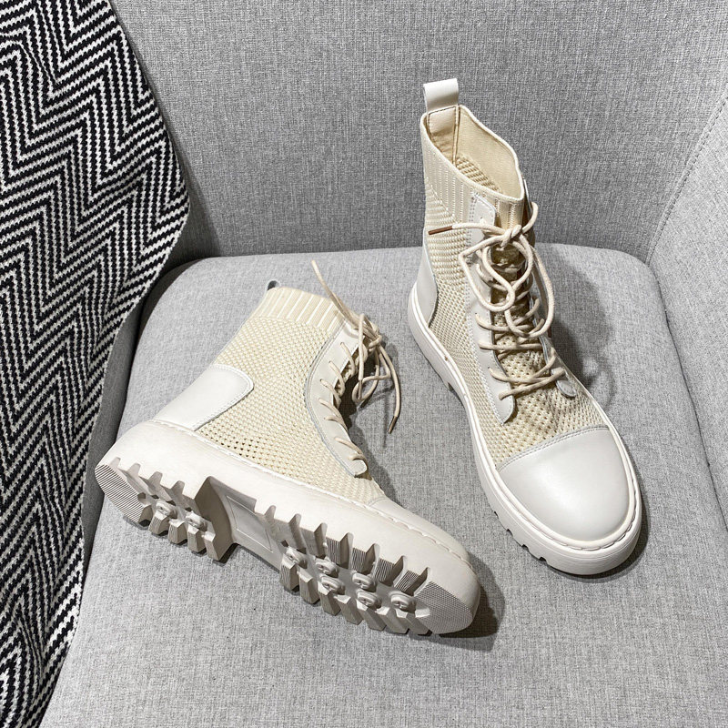 Thick bottom Martin Women's spring autumn Inn wind hollowed out short and breathable coarse heel elastic 2020 summer lacing