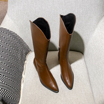 Pointed West Cowboy Rider female high cylinder long cylinder coarse heel but knee length 2020 new sub