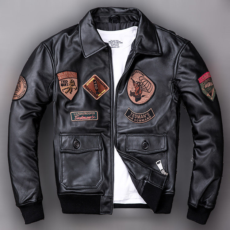Upscale headcoat lamb leather leather leather clothing male flight jacket leather jacket large size for locomotive clothes male and cotton multi-scale embroidery