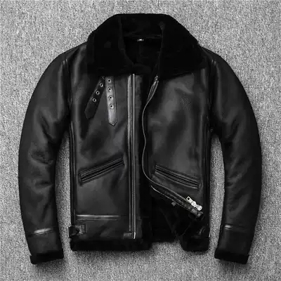 Original ecological leather wool one lamb hair men's leather leather vintage wool classic B3 winter warm lapel