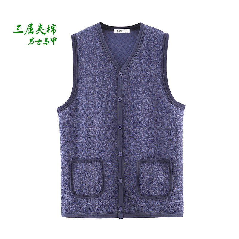 Sen goose middle-aged and elderly waistcoat men winter padded cotton three-layer warm cotton dad v-neck open waistcoat waistcoat