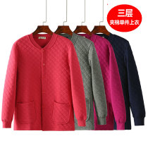 Middle-aged and elderly thermal underwear womens single-piece tops three-layer quilted thickened mens pure cotton cardigan elderly double-breasted autumn clothes