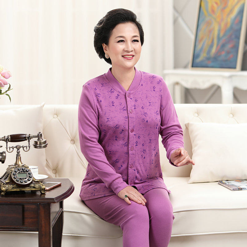 Elderly cardiovert lingerie woman pure cotton cardiovert sweatpants sanitary pants suit old man cotton sweater cotton sweatshirt thin