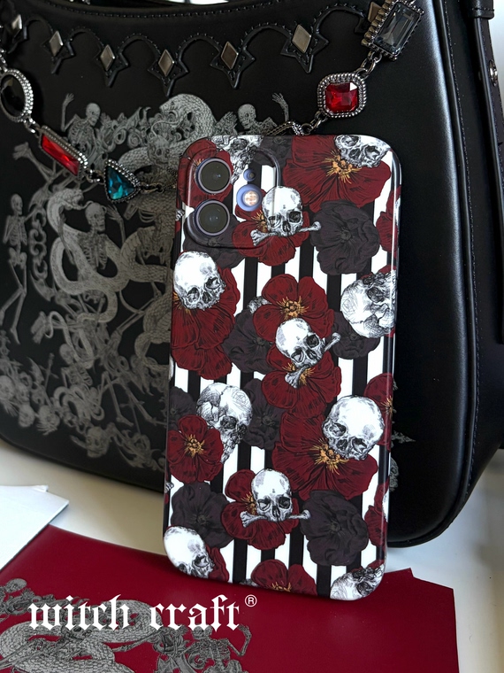 Gothic Skulls & Poppies Illustration iPhone Case