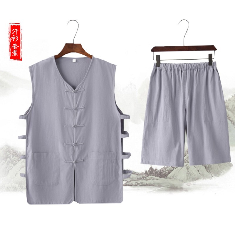 Old Beijing Tang Suit for Men, Summer Cotton and Linen Vest Set, Retro Vest, Men's Jacket, Republic of China Style, Elderly Undershirt, Chinese Style Old Beijing Tang Suit for Men, Summer Cotton and Linen Vest Set, Retro Vest, Men's Jacket, Republic of China Style, Elderly Undershirt, Chinese Style