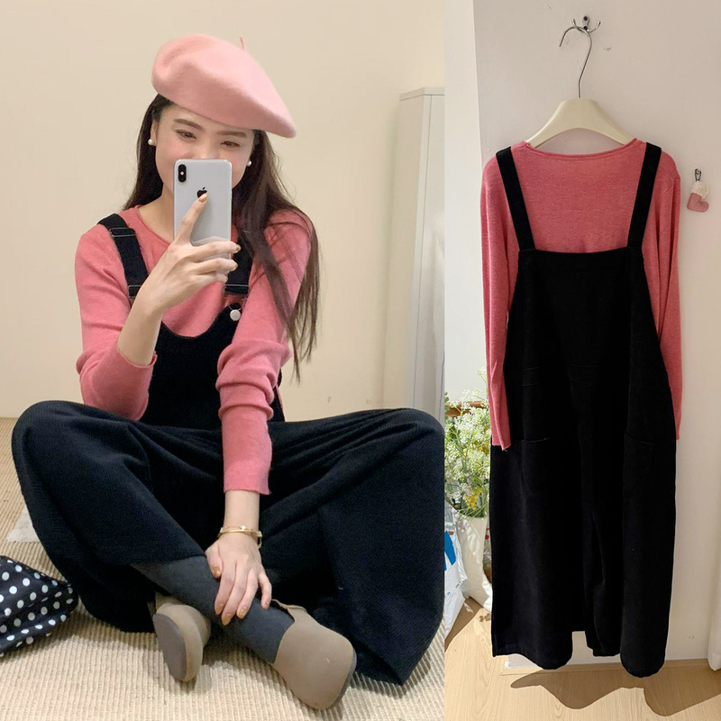 Maternity Outfit Set for Outerwear, Korean Style Loose Casual Sweet Cool Korean-Style Knitted Sweater and Suspender Skirt Two-Piece Trendy Set Maternity Outfit Set for Outerwear, Korean Style Loose Casual Sweet Cool Korean-Style Knitted Sweater and Suspender Skirt Two-Piece Trendy Set