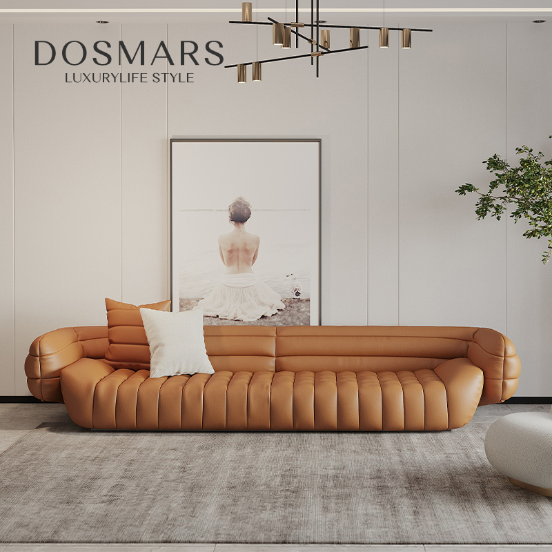 High-end modern minimal cow leather sofa 3-4 small household living room high-end creative head