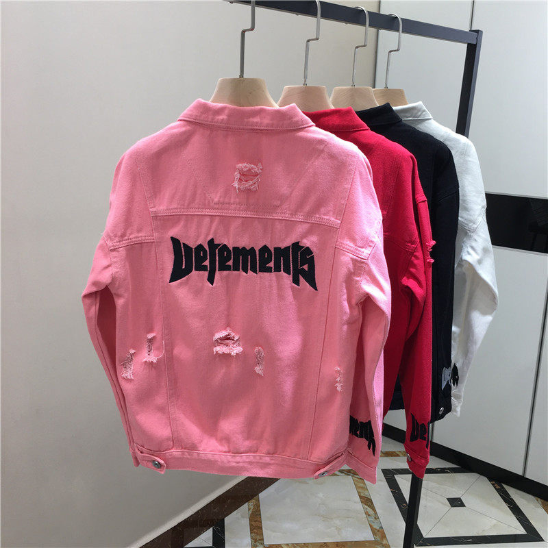 CaltoKrosa~pink cowboy coat broken hole coat men and Korean edition trend in spring and autumn handsome personality jacket