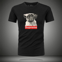 CaltoKrosa~Modal short-sleeved t-shirt summer round neck loose trend black large size glasses puppy top