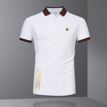 CaltoKrosa~light luxury trendy brand short-sleeved polo shirt mens personality printed casual bee white lapel t-shirt